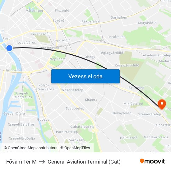 Fővám Tér M to General Aviation Terminal (Gat) map