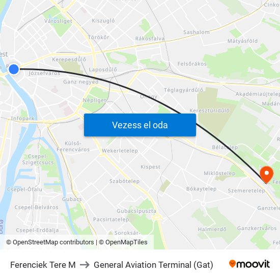 Ferenciek Tere M to General Aviation Terminal (Gat) map