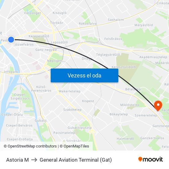 Astoria M to General Aviation Terminal (Gat) map