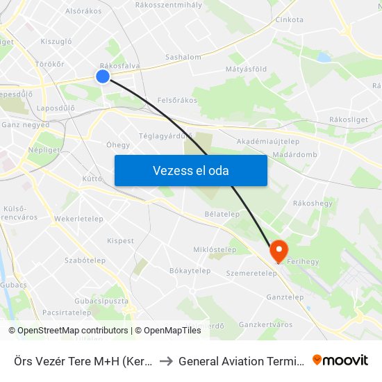 Örs Vezér Tere M+H (Kerepesi Út) to General Aviation Terminal (Gat) map