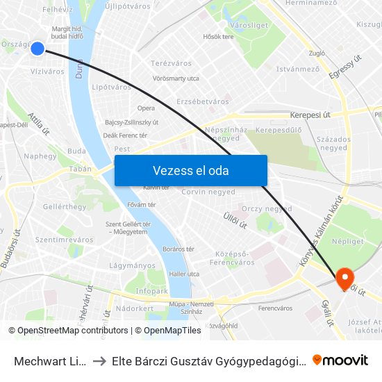 Mechwart Liget to Elte Bárczi Gusztáv Gyógypedagógiai Kar map