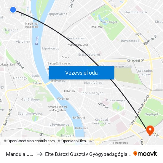 Mandula Utca to Elte Bárczi Gusztáv Gyógypedagógiai Kar map