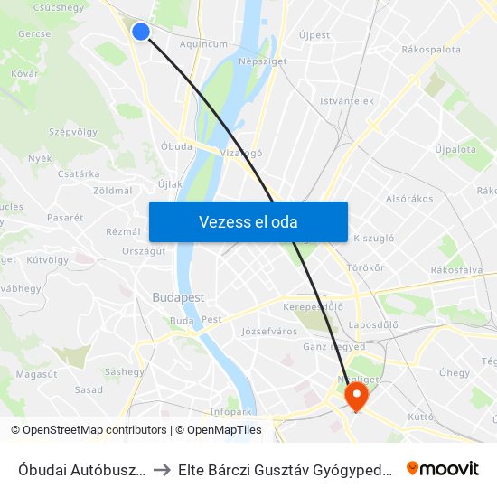 Óbudai Autóbuszgarázs to Elte Bárczi Gusztáv Gyógypedagógiai Kar map