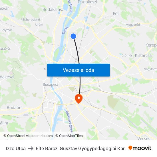 Izzó Utca to Elte Bárczi Gusztáv Gyógypedagógiai Kar map