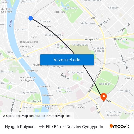 Nyugati Pályaudvar M to Elte Bárczi Gusztáv Gyógypedagógiai Kar map