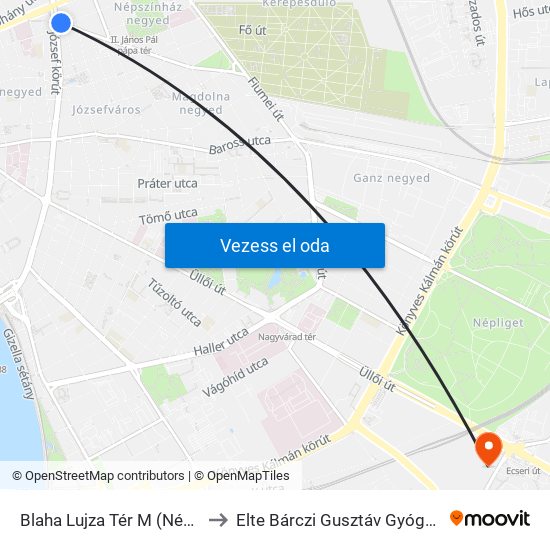 Blaha Lujza Tér M (Népszínház Utca) to Elte Bárczi Gusztáv Gyógypedagógiai Kar map