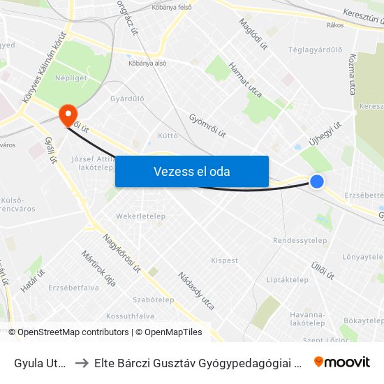 Gyula Utca to Elte Bárczi Gusztáv Gyógypedagógiai Kar map