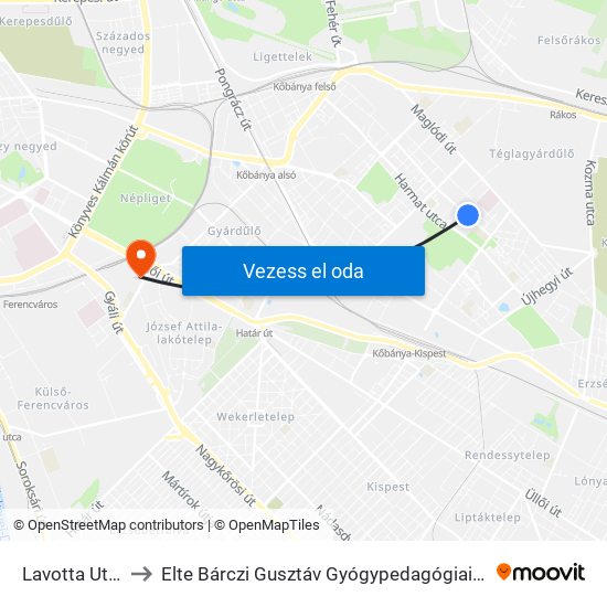 Lavotta Utca to Elte Bárczi Gusztáv Gyógypedagógiai Kar map