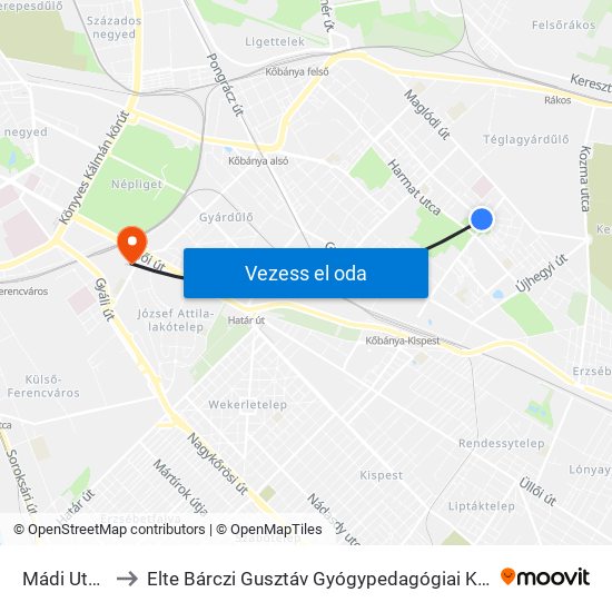 Mádi Utca to Elte Bárczi Gusztáv Gyógypedagógiai Kar map