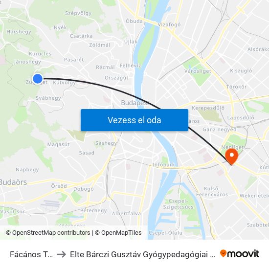 Fácános Tér to Elte Bárczi Gusztáv Gyógypedagógiai Kar map