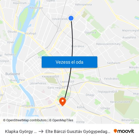 Klapka György Utca to Elte Bárczi Gusztáv Gyógypedagógiai Kar map