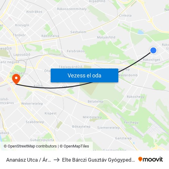 Ananász Utca / Ároktő Út to Elte Bárczi Gusztáv Gyógypedagógiai Kar map