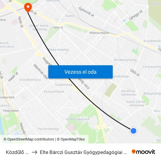 Közdűlő Út to Elte Bárczi Gusztáv Gyógypedagógiai Kar map