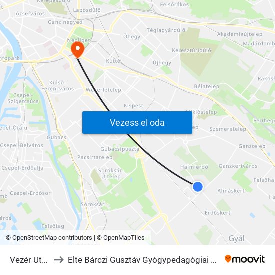 Vezér Utca to Elte Bárczi Gusztáv Gyógypedagógiai Kar map