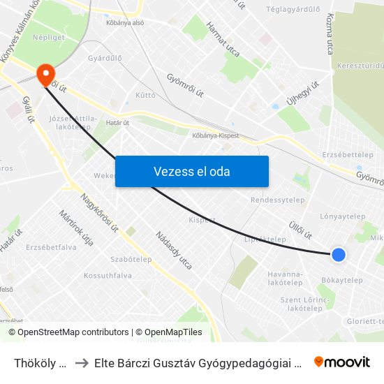 Thököly Út to Elte Bárczi Gusztáv Gyógypedagógiai Kar map