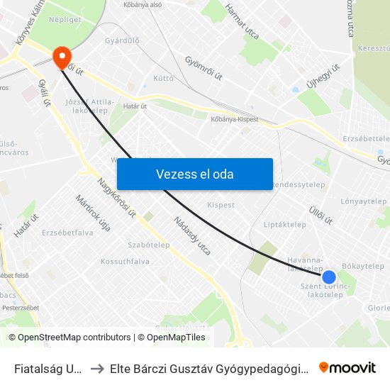 Fiatalság Utca to Elte Bárczi Gusztáv Gyógypedagógiai Kar map