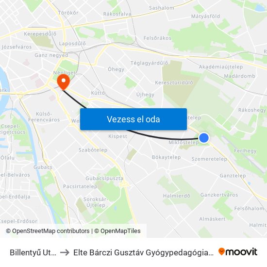 Billentyű Utca to Elte Bárczi Gusztáv Gyógypedagógiai Kar map