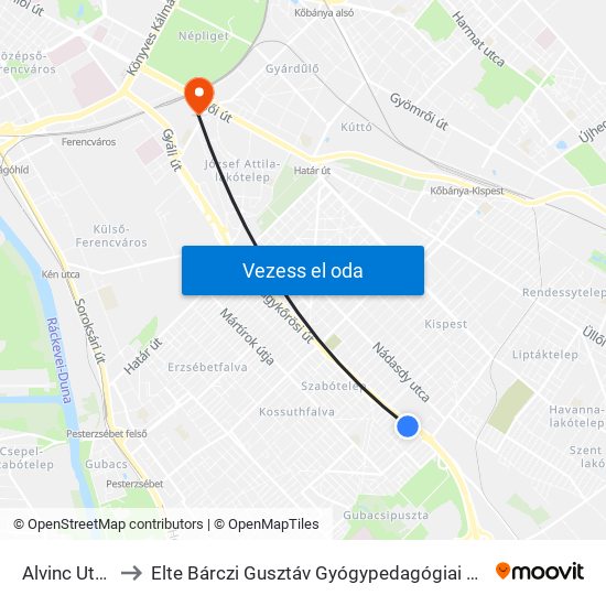 Alvinc Utca to Elte Bárczi Gusztáv Gyógypedagógiai Kar map