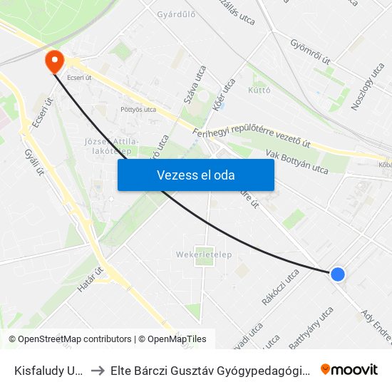 Kisfaludy Utca to Elte Bárczi Gusztáv Gyógypedagógiai Kar map