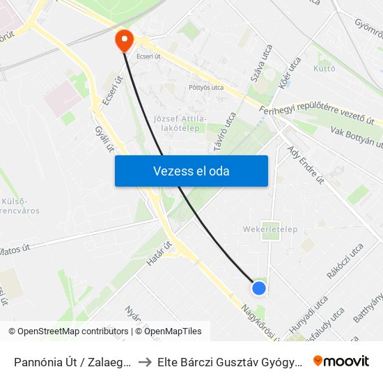Pannónia Út / Zalaegerszeg Utca to Elte Bárczi Gusztáv Gyógypedagógiai Kar map