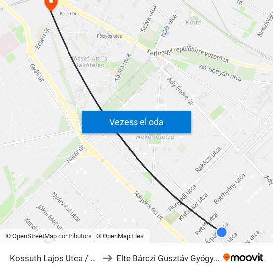 Kossuth Lajos Utca / Nádasdy Utca to Elte Bárczi Gusztáv Gyógypedagógiai Kar map