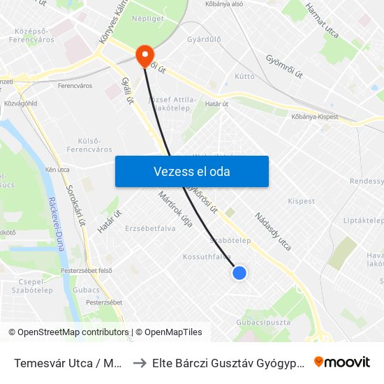 Temesvár Utca / Mártírok Útja to Elte Bárczi Gusztáv Gyógypedagógiai Kar map