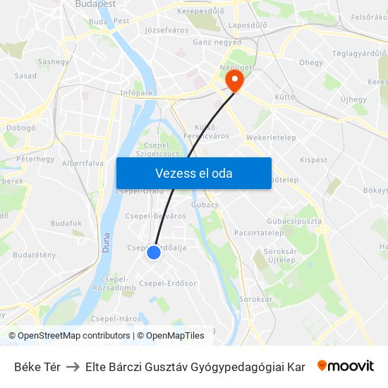 Béke Tér to Elte Bárczi Gusztáv Gyógypedagógiai Kar map