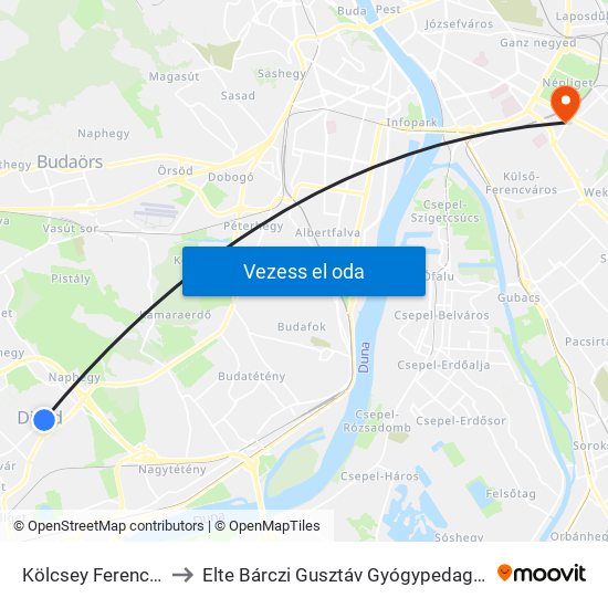 Kölcsey Ferenc Utca to Elte Bárczi Gusztáv Gyógypedagógiai Kar map