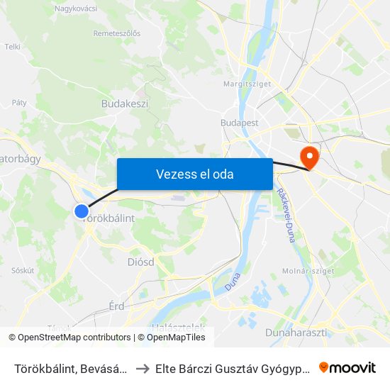 Törökbálint, Bevásárlóközpont to Elte Bárczi Gusztáv Gyógypedagógiai Kar map