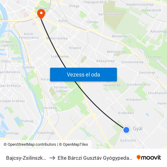 Bajcsy-Zsilinszky Utca to Elte Bárczi Gusztáv Gyógypedagógiai Kar map