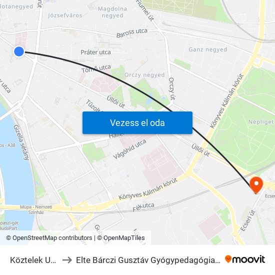 Köztelek Utca to Elte Bárczi Gusztáv Gyógypedagógiai Kar map