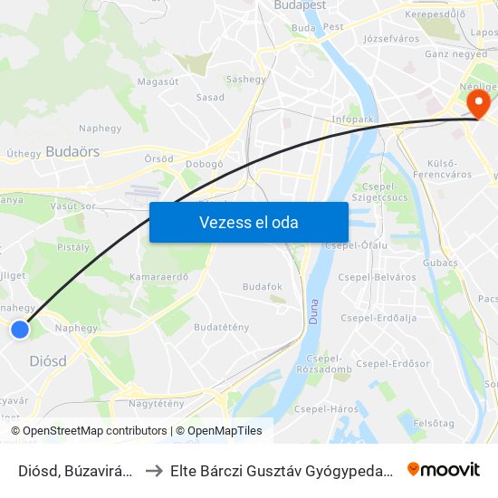 Diósd, Búzavirág Utca to Elte Bárczi Gusztáv Gyógypedagógiai Kar map