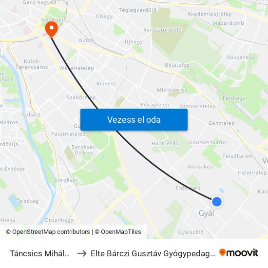 Táncsics Mihály Utca to Elte Bárczi Gusztáv Gyógypedagógiai Kar map