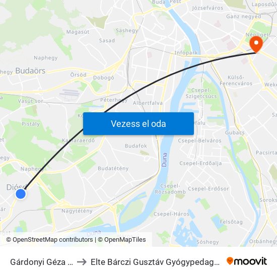 Gárdonyi Géza Utca to Elte Bárczi Gusztáv Gyógypedagógiai Kar map