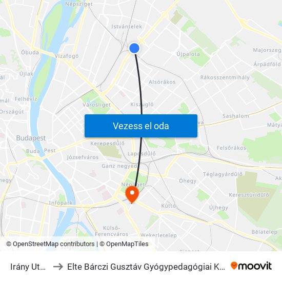 Irány Utca to Elte Bárczi Gusztáv Gyógypedagógiai Kar map