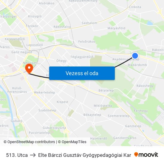 513. Utca to Elte Bárczi Gusztáv Gyógypedagógiai Kar map