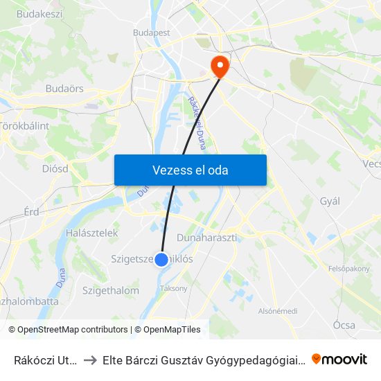 Rákóczi Utca to Elte Bárczi Gusztáv Gyógypedagógiai Kar map