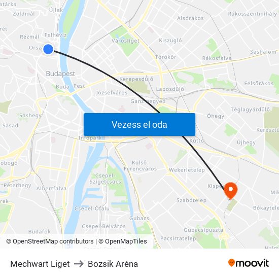 Mechwart Liget to Bozsik Aréna map