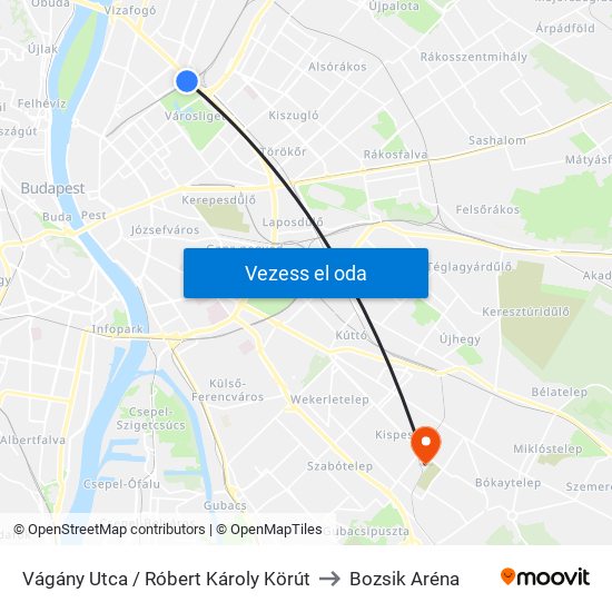 Vágány Utca / Róbert Károly Körút to Bozsik Aréna map