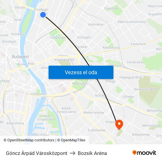 Göncz Árpád Városközpont to Bozsik Aréna map