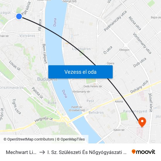 Mechwart Liget to I. Sz. Szülészeti És Nőgyógyászati Klinika map