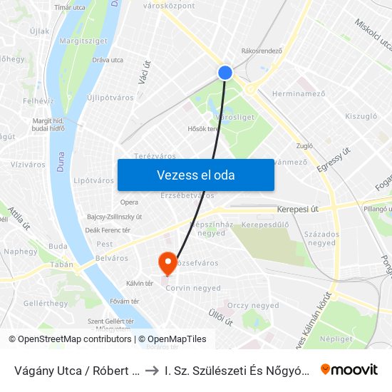 Vágány Utca / Róbert Károly Körút to I. Sz. Szülészeti És Nőgyógyászati Klinika map