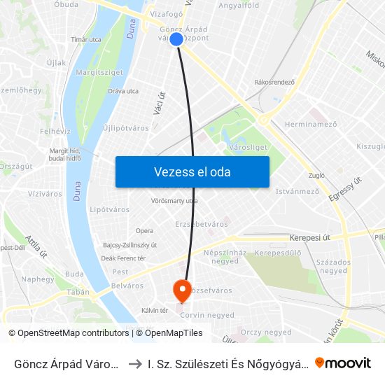 Göncz Árpád Városközpont to I. Sz. Szülészeti És Nőgyógyászati Klinika map