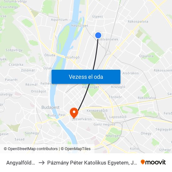 Angyalföld Kocsiszín to Pázmány Péter Katolikus Egyetem, Jog- És Államtudományi Kar map