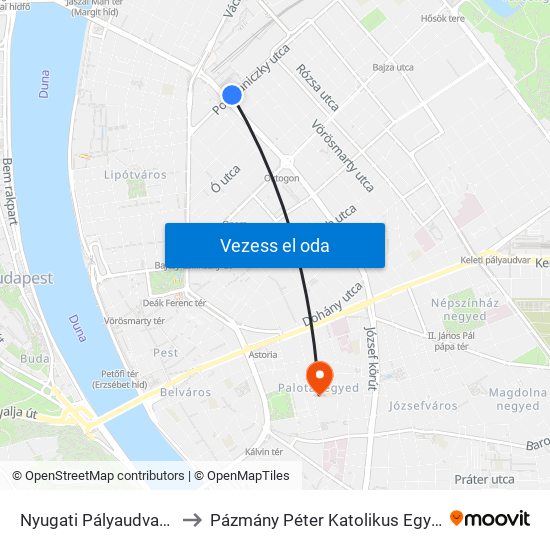 Nyugati Pályaudvar M (Podmaniczky Utca) to Pázmány Péter Katolikus Egyetem, Jog- És Államtudományi Kar map