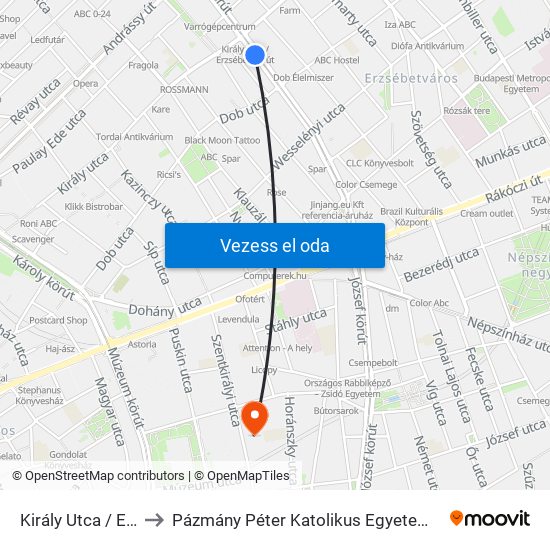 Király Utca / Erzsébet Körút to Pázmány Péter Katolikus Egyetem, Jog- És Államtudományi Kar map