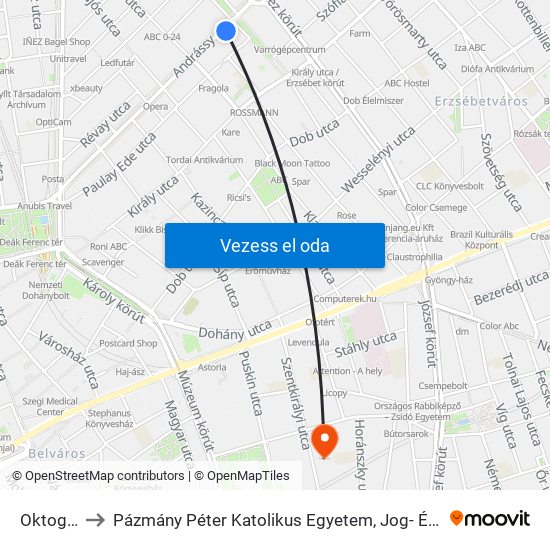 Oktogon M to Pázmány Péter Katolikus Egyetem, Jog- És Államtudományi Kar map