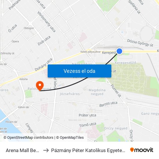 Arena Mall Bevásárlóközpont to Pázmány Péter Katolikus Egyetem, Jog- És Államtudományi Kar map