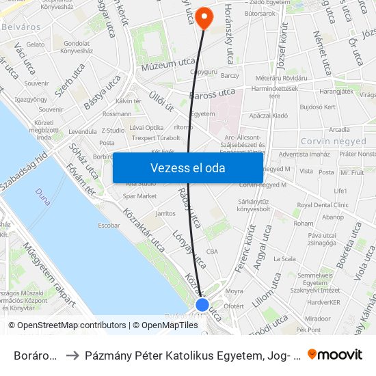 Boráros Tér H to Pázmány Péter Katolikus Egyetem, Jog- És Államtudományi Kar map