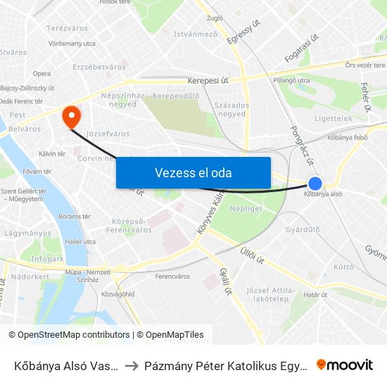 Kőbánya Alsó Vasútállomás (Mázsa Tér) to Pázmány Péter Katolikus Egyetem, Jog- És Államtudományi Kar map